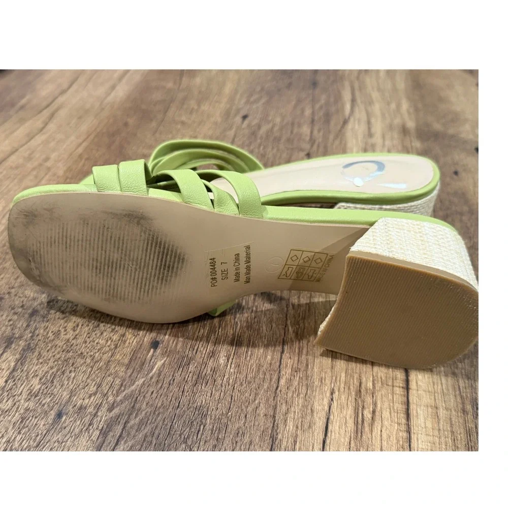 Journee Collection Moree Light Green Open‎ Square Toe Block Heel Slide Sandals 7